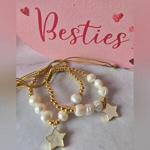 Gold and Pearl Beaded Bracelets with Star Charms (1 Piece)
